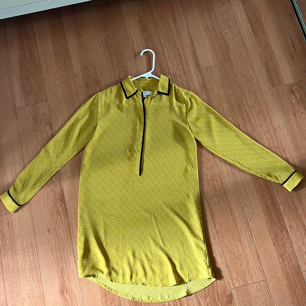Loft, mustard color shirt mini dress